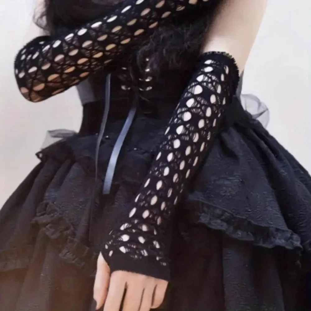 Black Hollow Out, Elegant Decorative Arm Cover, Leisure Style Fingerless Sleeves